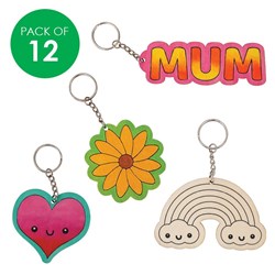 Printed Wooden Keyrings - Mother's Day - Pack of 12