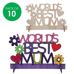 Wooden WORLD'S BEST MUM Plaques - Pack of 10