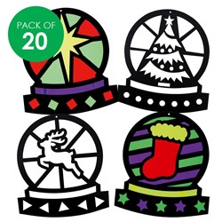 Cardboard Stained Glass Frames - Christmas Snow Globes - Black - Pack of 20