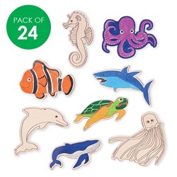 Printed Wooden Sea Animal Shapes - Pack of 24