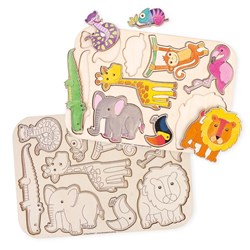 Printed Wooden Puzzle - Jungle Animals - Each
