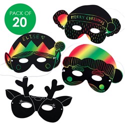 Printed Scratch Board Masks - Christmas - Pack of 20