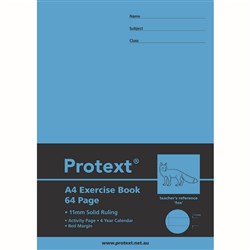 Protext A4 Exercise Book 11mm Solid Ruled + Margin 64 Page Fox