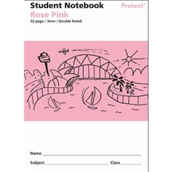 Protext Student Exercise Book Rose Pink Double Ruled 3mm Polycover 32 Page