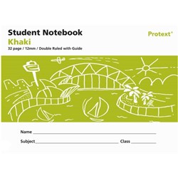 Protext Student Notebook Khaki Double Ruled + Guide 12mm 32 Page