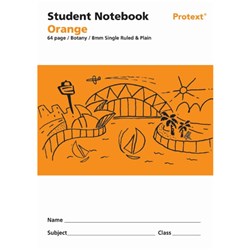 Protext Student Notebook Orange Single Ruled/Plain 8mm 64 Page Polycover