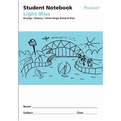 Protext Student Notebook Light Blue Single Ruled/Plain 12mm 64 Page Polycover