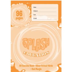 Splash A4 96pg Exercise Book 18mm Dotted Thirds + red margi 297x210mm