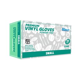 Premium Vinyl Gloves Clear Small Latex & Powder Free Food Grade Box of 100