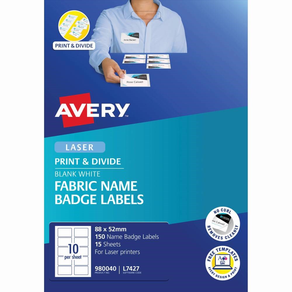 Labelling - Avery Fabric Name Badge Laser Labels White L7427 88x52mm ...